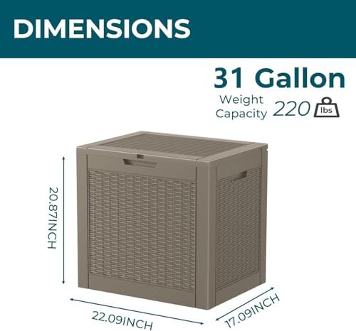 Vixzen 31 Gallon Deck Boxes Outdoor Waterproof, Lockable Outdoor Storage Bench for Patio Cushions, Garden Tools, Pool Supplies (Grey, 31 Gallon) - Image 6