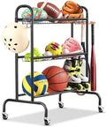 EXTCCT Basketball Rack with Wheels, 3 Tier Garage Ball Storage Organizer by EXTCCT