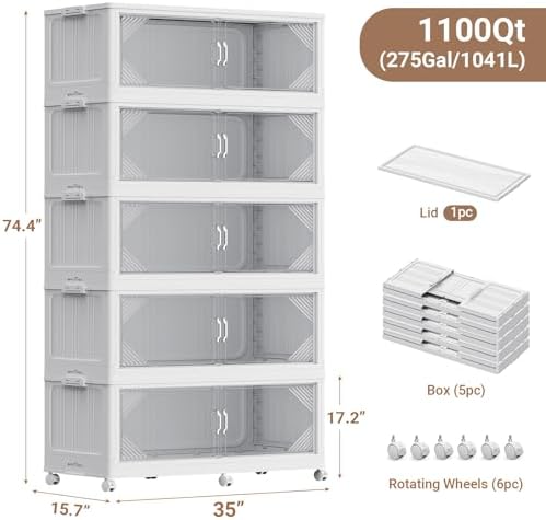 BROVIEW V60 1100QT Plastic Stackable Storage Bins with Lid, 5Pack White - Image 2