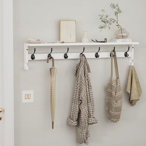 AMBIRD Coat Rack Wall Mount, 35 Inch Large Coat Hooks Wall Mounted with 7 Dual Metal Hooks and 2 Side Hooks, Wall Hooks with Shelf in Entryway, Kitchen, Living Room, Bathroom, Bedroom (White) - Image 6