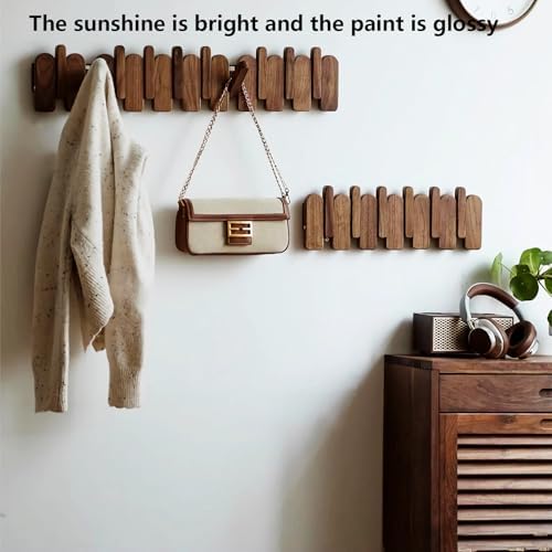 Wall Mounted Coat RackHooks Piano Key Hangers Natural Solid Wood Hanger Non-Woven Fabric Clothes Hangers for Closet, Kitchen, Bedroom, Bathroom, Entryway (Moon Walnut-Beech, 6 Hooks) - Image 3