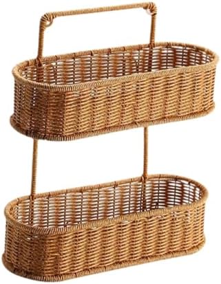 2 Tier Woven Hanging Basket, PP Rattan Wall Mounted Fruit and Storage Organizer for Kitchen, Bathroom, and Pantry - Image 2