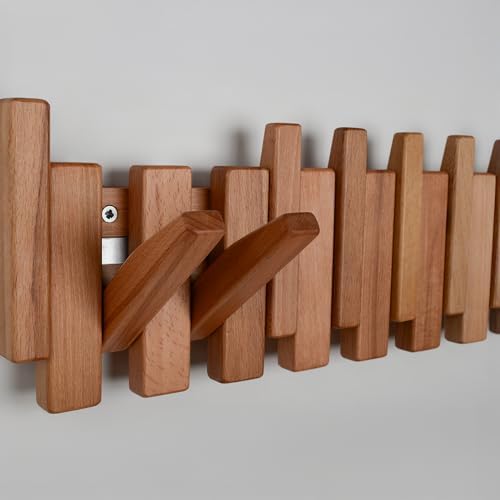 Beech Piano Key Coat Rack with Shelf & 8 Flip Hooks - Image 2