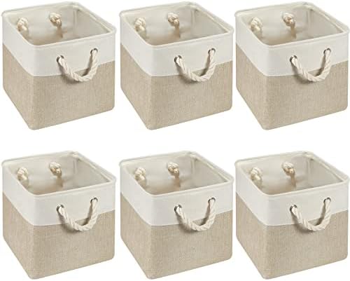 6 Pcs 11x11 Inch Fabric Cube Storage Bins Square Cube Baskets, Light Brown by Geiserailie