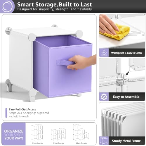 Sorbus 6 Cube Storage Organizer with 6 Fabric Bins (White) - Image 5