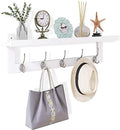 SMIBUY Coat Hooks with Shelf Wall-Mounted, 29.2 Inch Entryway Coat Rack for Wall, Bamboo Hanging Shelf with 5 Double Metal Hooks for Bathroom, Bedroom, Kitchen, Living Room, Mudroom (White) by SMIBUY