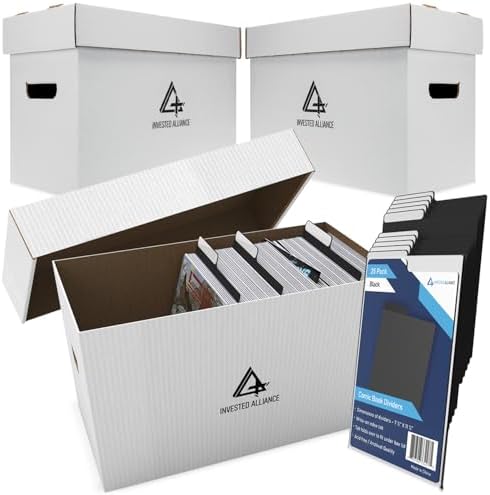 Invested Alliance Bundle Set Premium Short Comic Book Storage Box Organizer with Lid | Thick Cardboard Comic Storage Box For Collectibles Fits 150-175 Current/Silver Age, Heavy Duty & Stackable. by InvestedAlliance