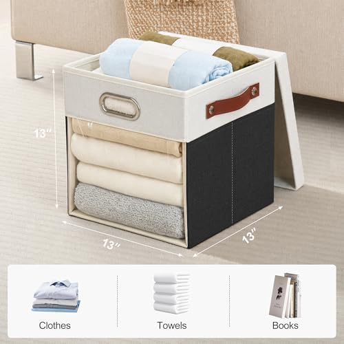 13x13 Inch Ultra Thick Fabric Storage Bins with Lids & Windows, 3P - Image 2
