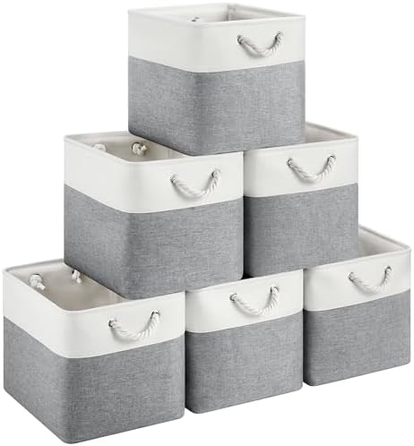 13x15x13 Inch Large Storage Bins with Cotton Rope Handles 6-Pack by HUZNXVY