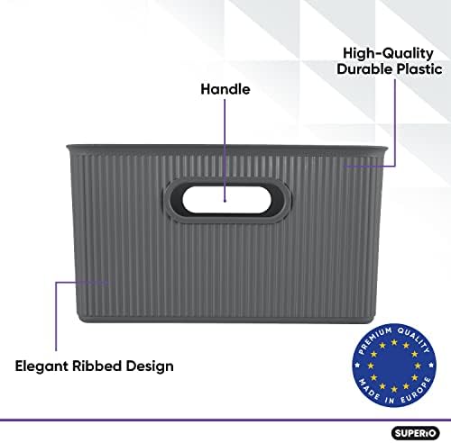Superio Decorative Plastic Basket Open Home Storage Bins Organizer Baskets,Large Grey (8 Pack) Container Boxes for Organizing Closet Storage Bins for Shelves Drawer Shelf, 15 Liter - Image 5
