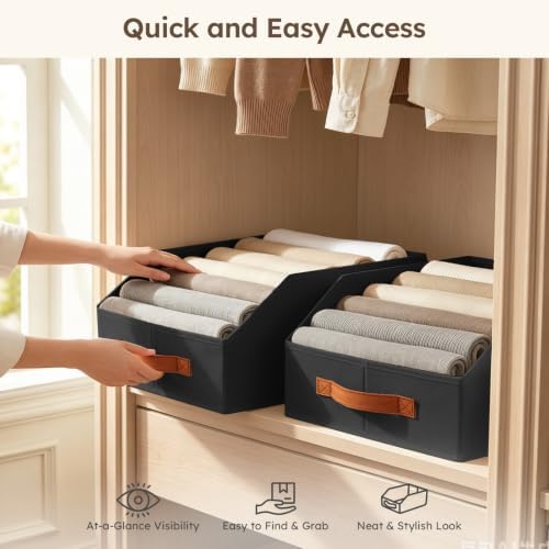 Homsorout Fabric Storage Bins for Organizing - 8 Pack Large Trapezoid Collapsible Storage Bins with Front Handle, Closet Organizers and Storage for Bedroom, Home Shelves, Small Spaces, Black - Image 4