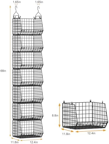 X-cosrack 7 Tier Foldable Hanging Closet Organizer and Storage,Wire Closet Shelving with 4 Large Hooks+ 5 S Hooks,Hanging Basket for Clothes Sweaters Shoes Handbags,Small Closet Organizers - Image 3