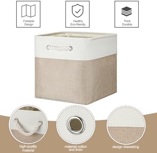 meekoo 8 Pack Fabric Storage Bins Baskets, 11 x 11 x 11 in, Beige - Image 3