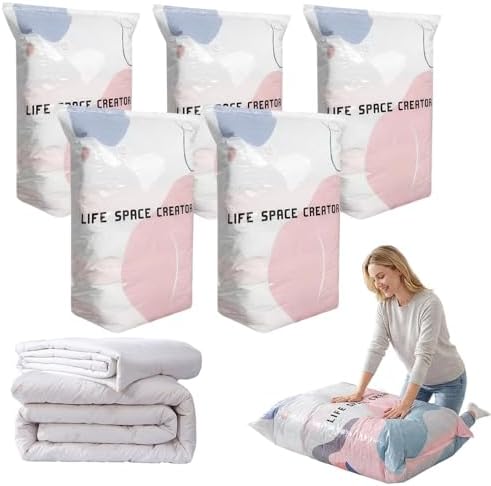 No-Pump Vacuum Storage Bags, Cube Compression Space Saver Bags, Upgrade Large Storage Compression Bags Press & Seal, For Clothes,Bedding Comforters, Blankets (5pcs, large size) by Unknown
