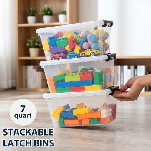 OUTUXED Storage Bins with Lids 10 Pack 7Qt Clear Stackable Containers Boxes - Image 4