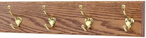 PegandRail Oak Wall Mounted Coat Rack with Solid Brass Hooks 4.5" Ultra Wide (Chestnut, 20" x 4.5" with 4 Hooks) by PEG+AND+RAIL