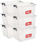 Cetomo Plastic Storage Bins, Lidded Storage Box with Strip for Home Office Dorm, Stackable, Clear, 18Quart-6 Pack by Cetomo