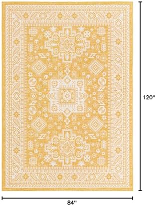 Rugs.com - Outdoor Aztec Rug – 7' 1 x 10' Yellow Indoor/Outdoor Rug – Weather Resistant Flatweave for Patios, Decks, and Porches - Image 2