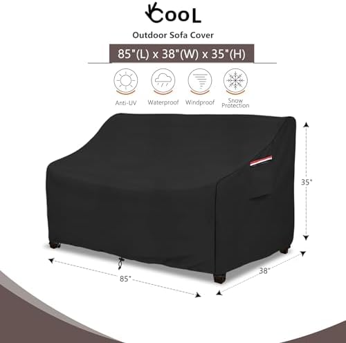 Okcool Heavy Duty Patio Sofa Cover, 100% Waterproof 3-Seater Outdoor Sofa Cover Fits up to 85W x 38D x 35H Inches, Lawn Patio Furniture Covers,Black - Image 2