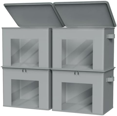 Zilink Fabric Storage Bins with Lid Closet Storage Bins, Light Grey, 4Pack by Zilink