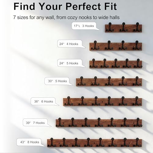SKOLOO 24-Inch Cherry Wood Coat Rack Wall Mount with 5 Triple Hooks - Ideal for Family Entrances, Classrooms, and Pet Supplies Storage - Perfect Coat Hooks for Wall - Image 6