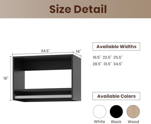 ROOMTEC 34.5" Tall Hanging Closet Unit, Modular Closet System with Hanging Rod, Wardrobe Organizer for Bedroom or Walk-in Closet, Wall Mounted, Customizable Clothes Storage Unit, Black - Image 2
