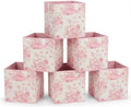 6 Pcs Pink Floral Cube Storage Bins 12.5 Inch Pink Flower Storage Basket with Handle, Preppy Girls Organizer Basket, Collapsible Fabric Box for Classroom Bedrooms Office Home Decoration (Flower) by BBSET