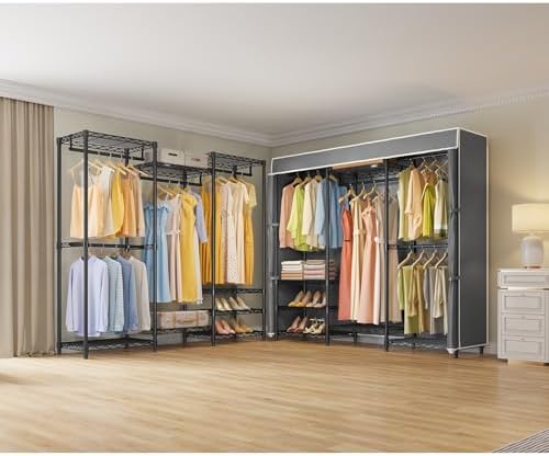 VIPEK V5C Medium Covered Clothes Rack Heavy Duty Portable Closet Wardrobe, Freestanding Black Clothing Rack with Grey Upgraded Polyester Cover, Adjustable Custom, 56.7" Lx15.7 Wx76.4 H - Image 2