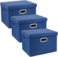 TYEERS Large Storage Bins with Lids, Collapsible, Washable, Fabric Storage Boxes for Organizing, 17.3x11.8x11.4 inches, 3 Pack, Classic Blue by StorageOrganization