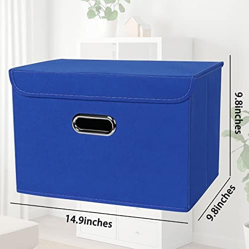 STOREONE Fabric Storage Cube Bins Foldable Organizer Container Collapsible Basket with Lids and Metal Handles, for Home, Bedroom, Closet 8 Pcs (Dark Blue) - Image 2