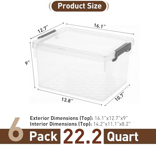 Citylife 22.2 Qt Ultra-Thick Plastic Clear Storage Bins with Lids, 6-Pack - Image 3