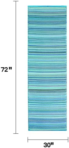 Fab Habitat Outdoor Rug - Waterproof, Fade Resistant, Crease-Free - Premium Recycled Plastic - Striped - Porch, Deck, Balcony, Hallway, Poolside - Cancun - Turquoise & Moss Green - 2.5 x 8 ft Runner - Image 2