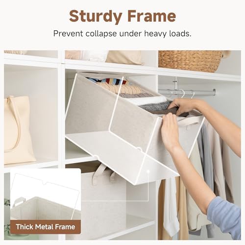 StorageWorks Linen Closet Storage Bins, 45L Storage Baskets, Beige, 2-Pack - Image 5