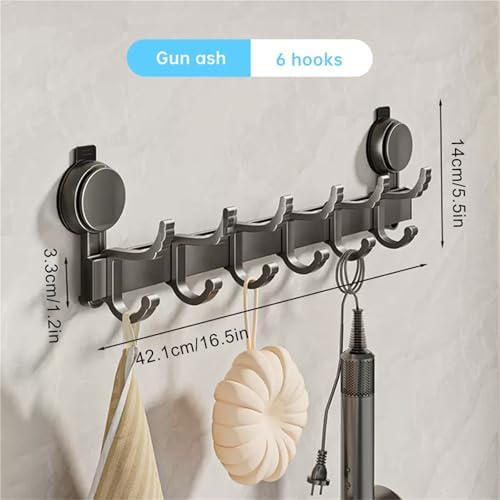 Metal Coat Hook Rail Suction Cup Door Rear Hook Perforation-Free Strong Load Bearing Hanging Rack Storage Wall(Six Hooks) - Image 2