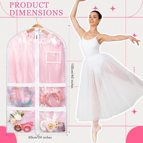 Nuenen 6pcs Garment Bags for Dance Costume Clothing Bags Hanging Clothes Clear Dance Garment Carrier for Dancers with 5 Zipper Pockets Closet Hanging Clothes Cover (White,40 Inch) - Image 2