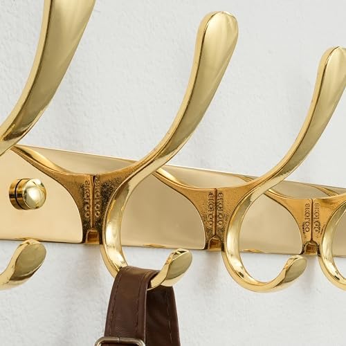 SKOLOO Wall Mounted Coat Rack - 10 Hooks, Heavy Duty, Stainless Steel, Metal Wall Hangers, Sturdy Coat Hooks for Hanging Coats, Jacket, Clothes, Hat, Bright Gold - Image 4