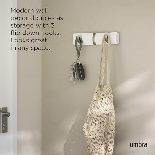 Umbra Flip Coat Rack, Wall Mount Retractable Hooks, 3-Hook, White/Nickel - Image 5