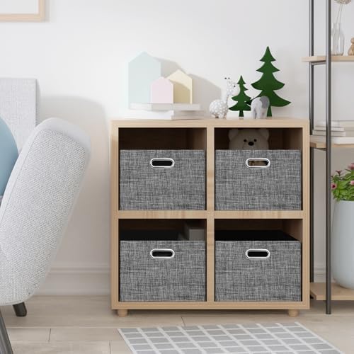 Posprica Closet Storage Bins, 4 Pack Closet Shelf Organizers, Linen Fabric Decorative Storage Baskets for Organizing, Foldable Storage Box for Clothes, 15x10.5x8.25 Inch (Black) - Image 7