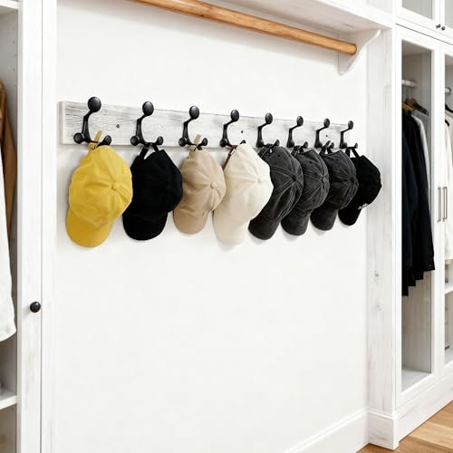 SKOLOO 43-Inch Wood Coat Rack Wall Mount with 8 Triple Hooks - Ideal for Family Entrances, Classrooms, and Pet Supplies Storage - Perfect Coat Hooks for Wall,Distressed White Wash, Pack of 2 - Image 4