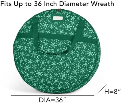 Covermates Wreath Storage Bag, 36" Diameter x 8" H, Green Snowflake - Image 3