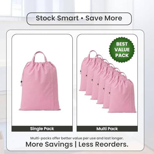 LFH Home Large Premium Cotton Rich Canvas Laundry Bag with Drawstring and Handles Heavy Duty, Multi-Use, Washable for Home, Travel, College or Storage 28x36 (Pack of 4)-Pink - Image 4