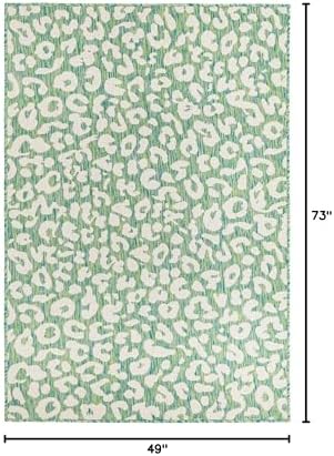 Unique Loom Outdoor Safari Collection Area Rug - Leopard (4' 1" x 6' 1" Rectangle, Green Blue/ Ivory) - Image 2