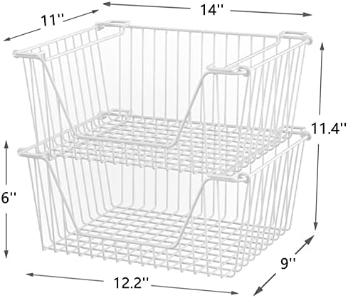 Slideep 14" Large Bin Baskets Stacking Baskets Sturdy Metal Wire Storage Baskets Organization with Handles for Pantry, Kitchen, Closets, Bathroom, Cabinets, Kitchen,White, Set of 3 - Image 6