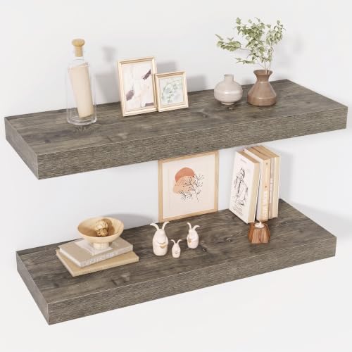Acovy 30 Inch Floating Shelves, 12" Deep Floating Shelf Wall Mounted, 30" Wall Shelves, Rustic Deep Bookshelf, Extra Deeper & Thicker Display Shelves for Bedroom, Living Room, Set of 2 by Acovy
