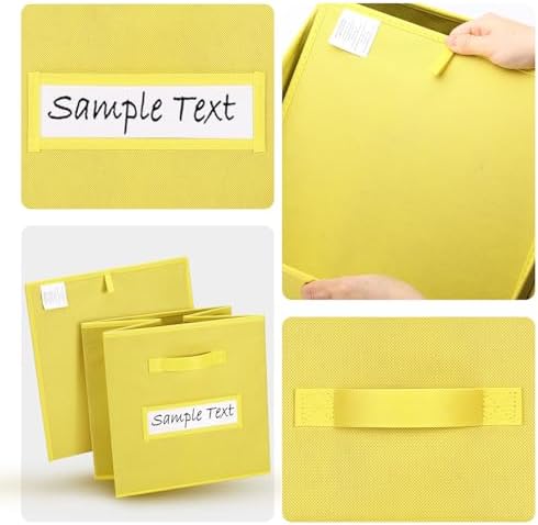 13x13 storage cube bins (Set of 10) Foldable Fabric storage cubes with 10 Labels Window Cards & a Pen,13 inch cube storage bins,Closet Organizers for Shelves,Cubby Organizer Boxes,Dark Yellow - Image 3