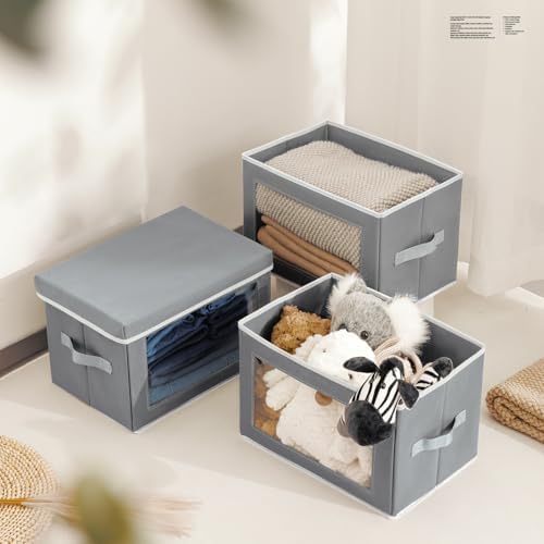 Homsorout Stackable Storage Bins with Lids - Medium Storage Box with Lids, Foldable Closet Boxes for Organizing, Wardrobe Clothes Organizer with Window, Cubes Bins for Living Room, 5 Pack, Grey - Image 5