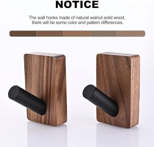 8 Pack Wooden Wall Hooks for Hanging, Adhesive Mounted & Wall Mounted Boho Decorative Walnut Wood Coat Hooks for Towel Clothes Blanket Hat Backpack Robe Nursery Door Board Entryway Key Holder - Image 5