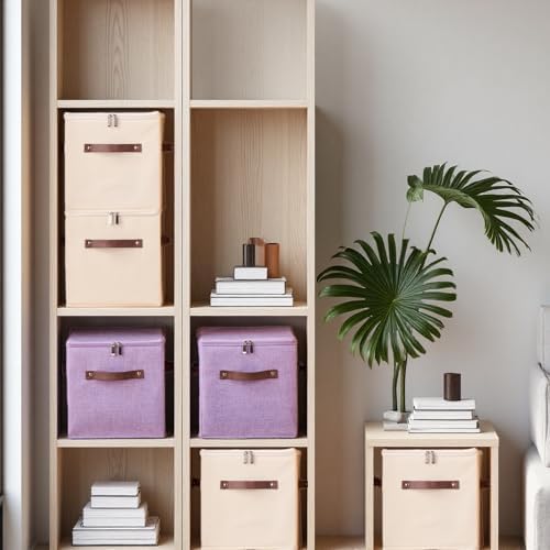 4PCS Storage Cubes with Lids Cotton Linen Fabric Bins Boxes - Image 6