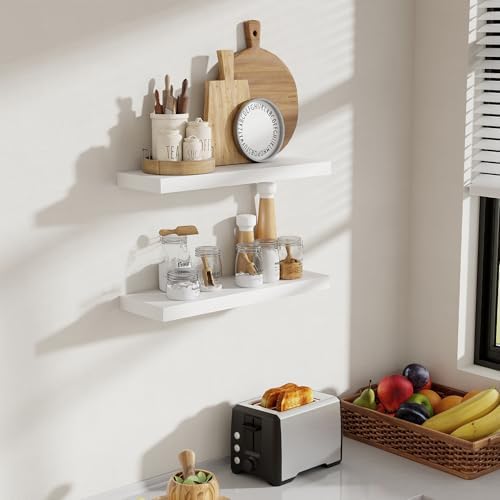 Acovy 24 Inch Floating Shelves, 8 Inch Deep Floating Shelves for Wall, Hanging Shelf with Invisible Brackets, Deep Shelves for Bathroom, Bedroom, Living Room, White, Set of 2 - Image 2