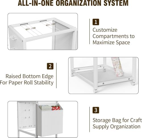 Wrapping Paper Organizer with Wheels, Metal Gift Wrap Storage Cart, Vertical Craft Organizer with 16 Slap Bands for Wrapping Paper Rolls, Wrapping Supplies Storage - Image 2